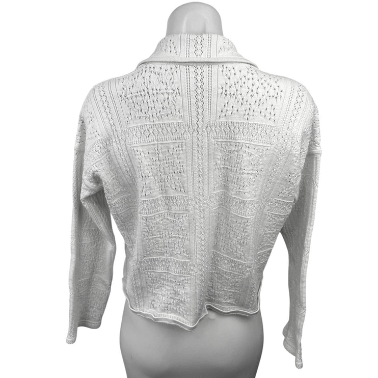 Club Monaco White Knitted Crochet Button Collar Crop Cardigan Sweater Top Size S