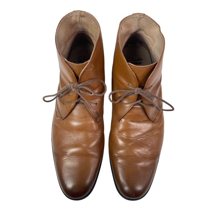 Clarks Men's Cognac Brown Leather Lace Up Ankle Chukka Boots Shoes Size 10.5