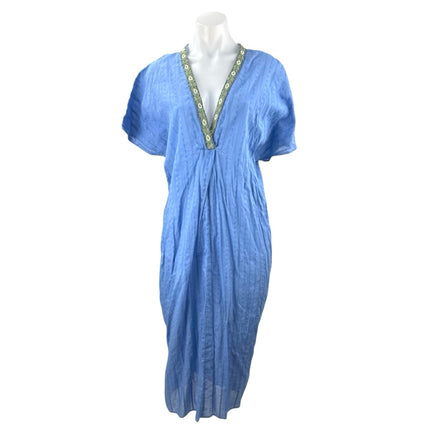 Zara Women's Blue Beaded Short Sleeve Summer Beach Maxi Tunic Kaftan Dress XS