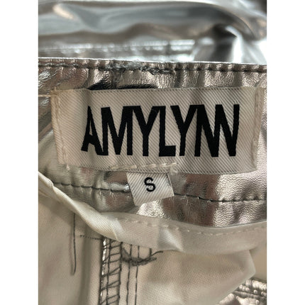 Amylynn Women's Silver Metallic High Rise Straight Leg Relaxed Trousers Pants S