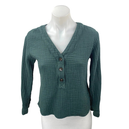 Madewell Lightspun Evert Green Gauze Long Sleeve Button Front Shirt Top Size XS