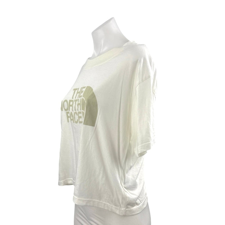 The North Face Women's White Beige Logo Short Sleeve Crop T Shirt Tee Top Size M