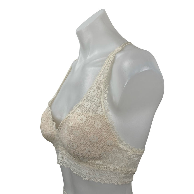 Victoria's Secret Women's Cream Floral Lace Racerback Wireless Bralette Bra S