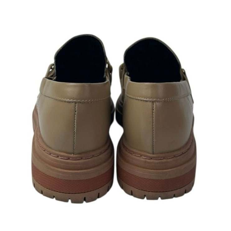 Anthropologie Women's Brown Lug Sole Gold Chain Chunky Platform Loafers Shoes 6