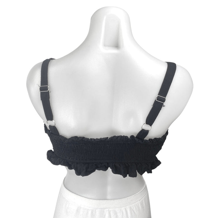 Princess Polly Black Sleeveless Ruched Ruffle Cami Camisole Tank Crop Top Size S