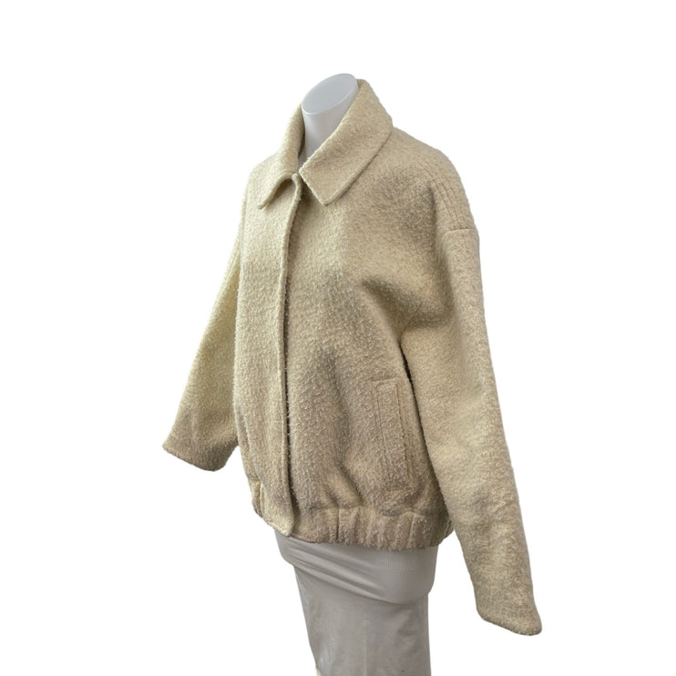 MNG Mango Womens Beige Boucle Oversize Collared Long Sleeve Bomber Coat Jacket S