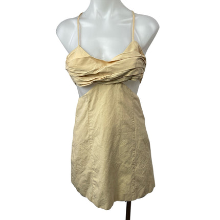 ZARA Yellow Pleated Cut Out Crossback Sleeveless Mini Cami Tank A-line Dress XS