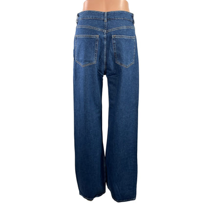 H&M Women's Blue High Rise Medium Wash Wide Leg Baggy Palazzo Denim Jeans Size 8