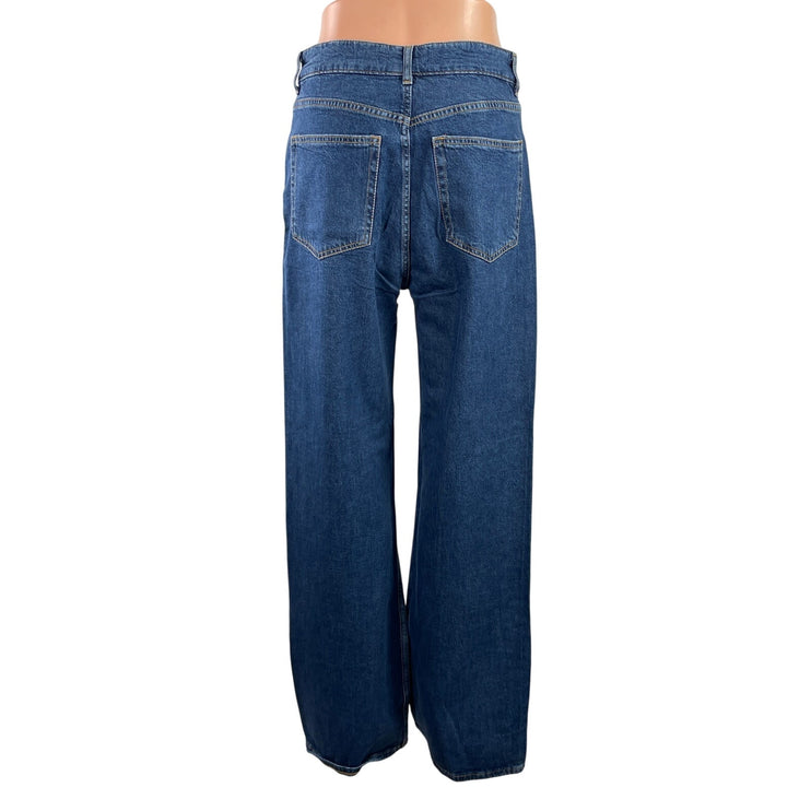 H&M Women's Blue High Rise Medium Wash Wide Leg Baggy Palazzo Denim Jeans Size 8