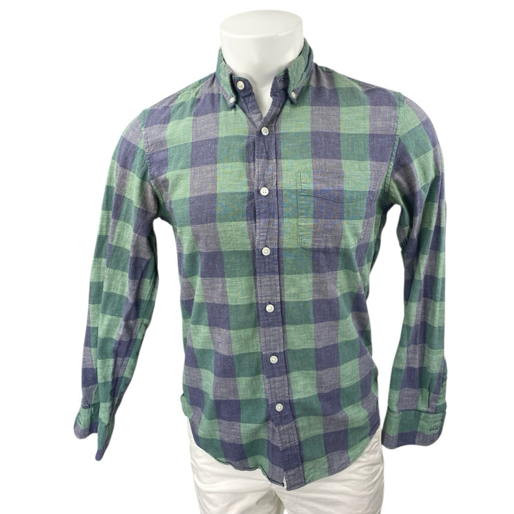 J.Crew Men's Green Purple Plaid Checkered Long Sleeve Button Down Shirt Top Sz S