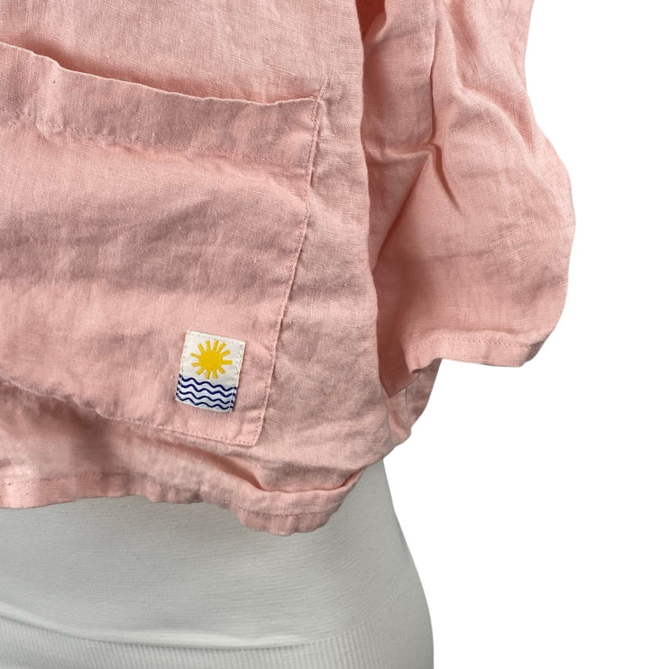 L.F. Markey Women's Pink Coral Half Sleeve Button Down Cropped Shirt Top S/M