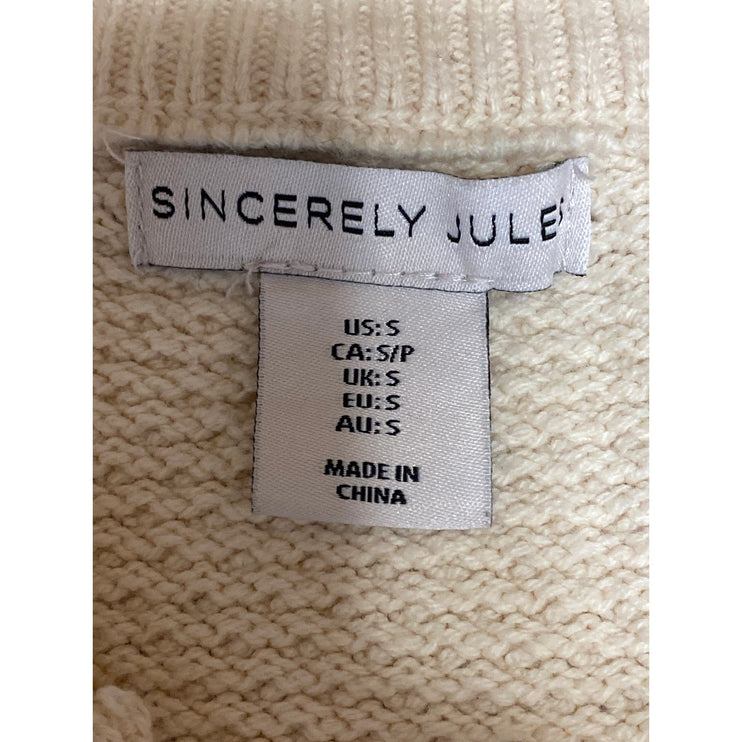 Sincerely Jules Women's Beige Knit Button V-neck Long Sleeve Sweater Top Size S