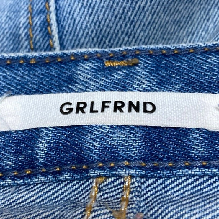 GRLFRND Women's Blue High Waisted Straight Leg Distressed Denim Jeans Size 24