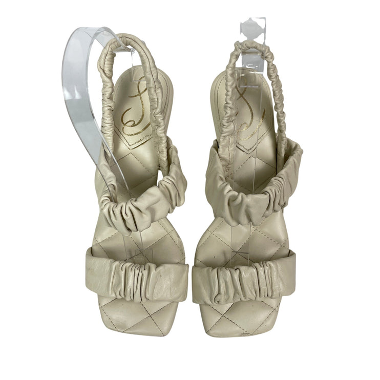 Sam Edelman Marlena Ivory Leather Ruched Padded Strap Heels Slingback Sandals 7