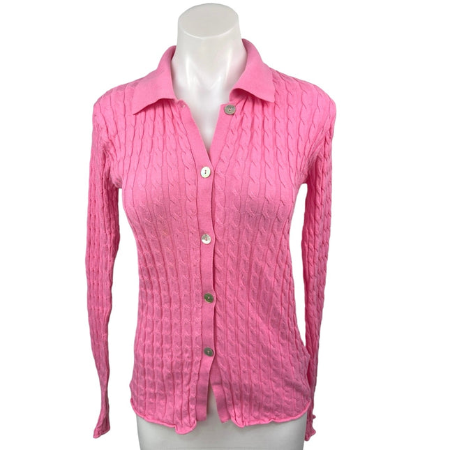 Zara Pink Cable Knit Button Down Collar Long Sleeve Cardigan Sweater T Brie Zara Pink Cable Knit Button Down Collar Long Sleeve Cardigan Sweater T Brie