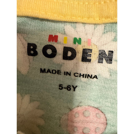 Mini Boden Kids Girls Green Floral Bee Short Sleeve Crew Neck A Line Dress 5-6Y