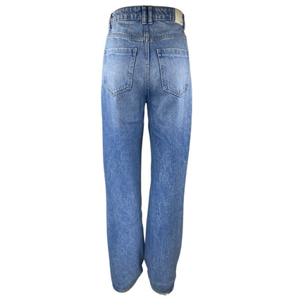 Zara Women's Blue Distressed High Waisted Straight Leg Denim Jeans Pants Size 2