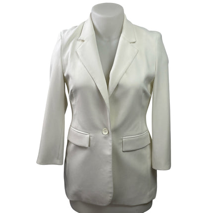 Boston Proper Womens White Notch Collar LOng Sleeve Button Blazer Coat Jacket 12