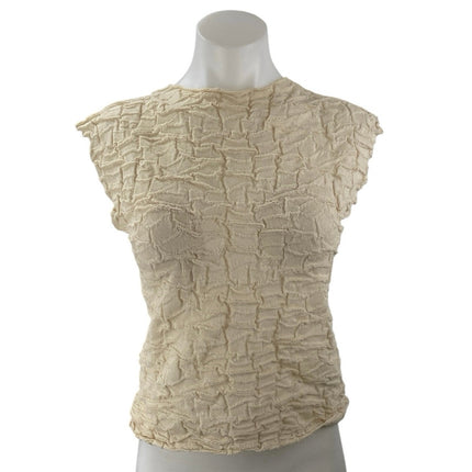 NEW Zara Beige Linen Textured High Neck Sleeveless Crop Blouse Tank Top Size S
