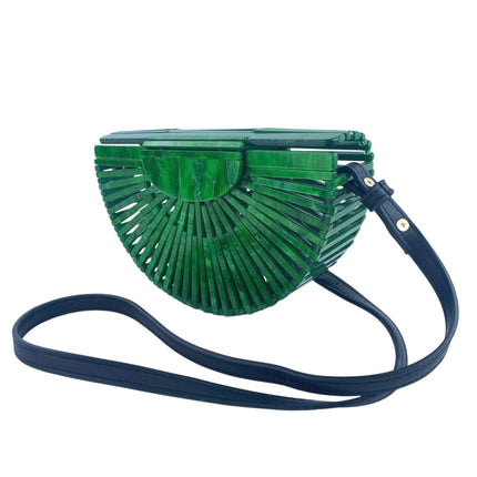 Women's Green Half Moon Crescent Hollow Clutch Purse Beach Crossbody Handbag