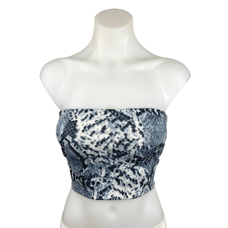 Polly Blue Snakeskin Strapless Square Neck Pullover Chic Tube Crop Top Size 6