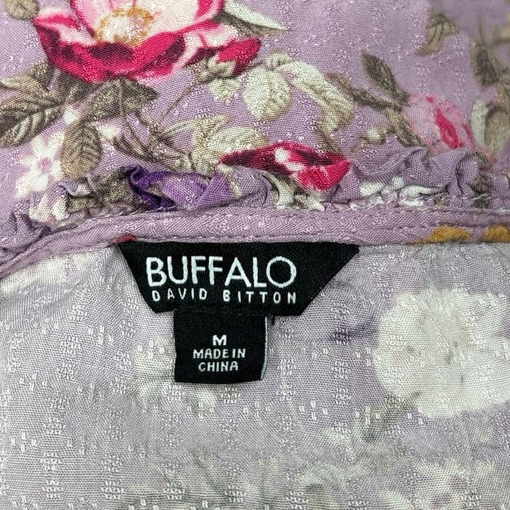 Buffalo David Bitton Purple Split V-Neck Flutter Sleeve Floral Blouse Top Size M