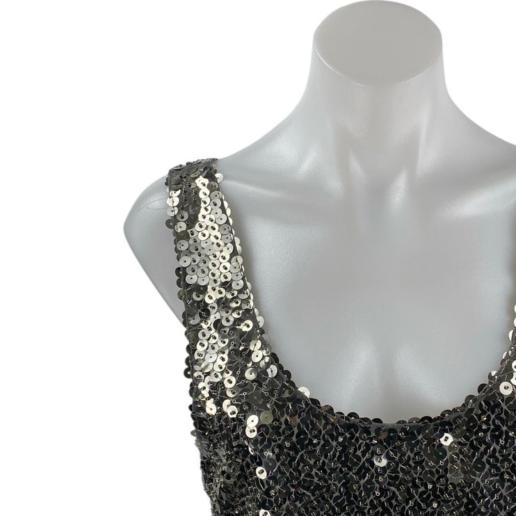 Zara Women's Black Sequin Embellished Sleeveless Scoop Neck Crop Tank Top Size M