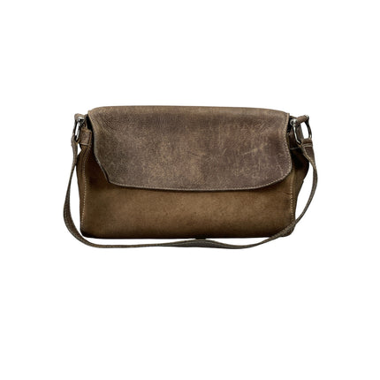 Davide Cenci Womens Brown Suede Leather Flap Front Hobo Shoulder Bag Handbag
