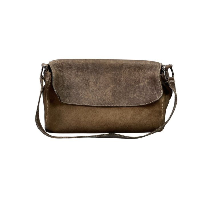 Davide Cenci Womens Brown Suede Leather Flap Front Hobo Shoulder Bag Handbag