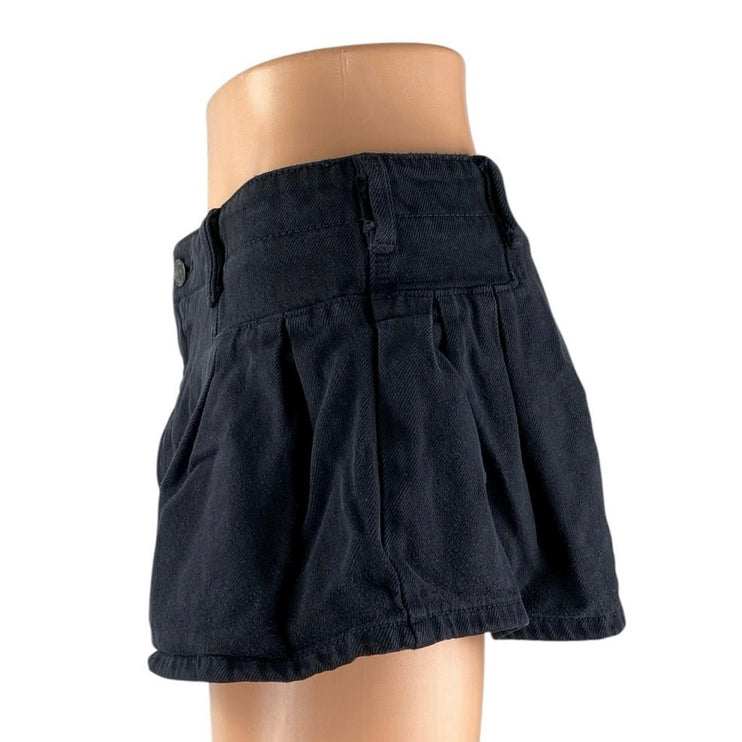 Free People We The Free Black Mid Rise Pleated A Line Bell Denim Jean Shorts 27