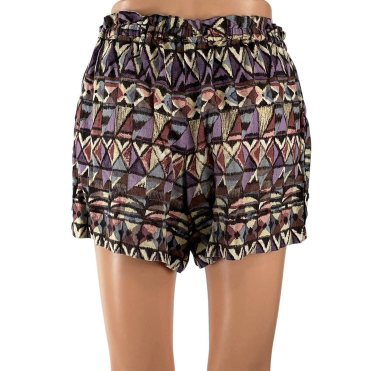 Anthropologie Lilka Multicolor Linen Geometric Boho High Rise Mini Shorts Sz XS