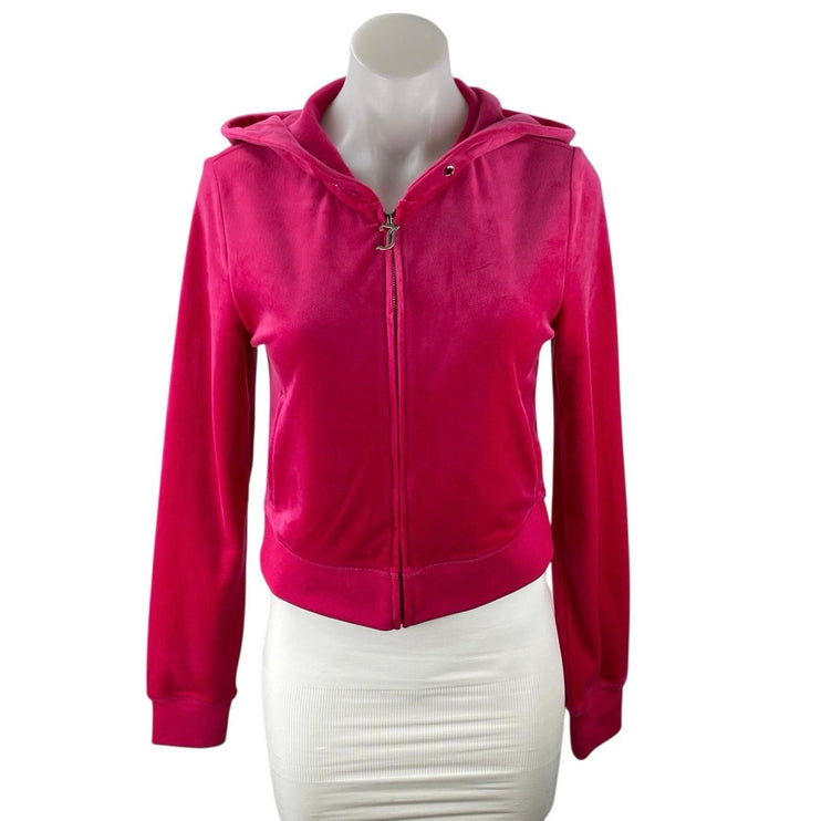 Juicy Couture Pink Velvet Velour Long Sleeve Zip Up Hoodie Sweatshirt Jacket S