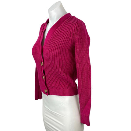 LOFT Women's Pink Chucky Knit Button V-neck Long Sleeve Crop Cardigan Sweater XS