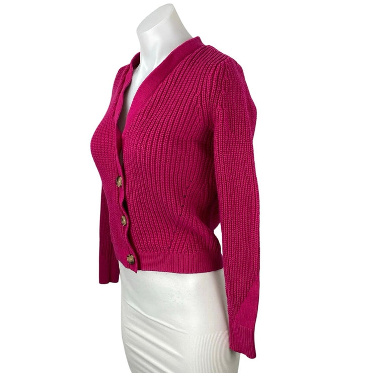 LOFT Women's Pink Chucky Knit Button V-neck Long Sleeve Crop Cardigan Sweater XS