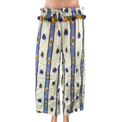 Anthropologie x Ollari Pom Pom Women's Boho Palazzo Wide Leg Trousers Pants Sz S