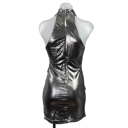 Superdown Nyla Women's Gray Sleeveless Metallic Ruched Bodycon Mini Dress Sz S