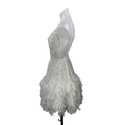 ASOS Edition Women's White Sleeveless Sequin Faux Feather Camisole Mini Dress 0