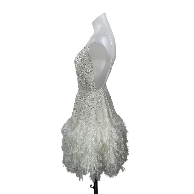 ASOS Edition Women's White Sleeveless Sequin Faux Feather Camisole Mini Dress 0