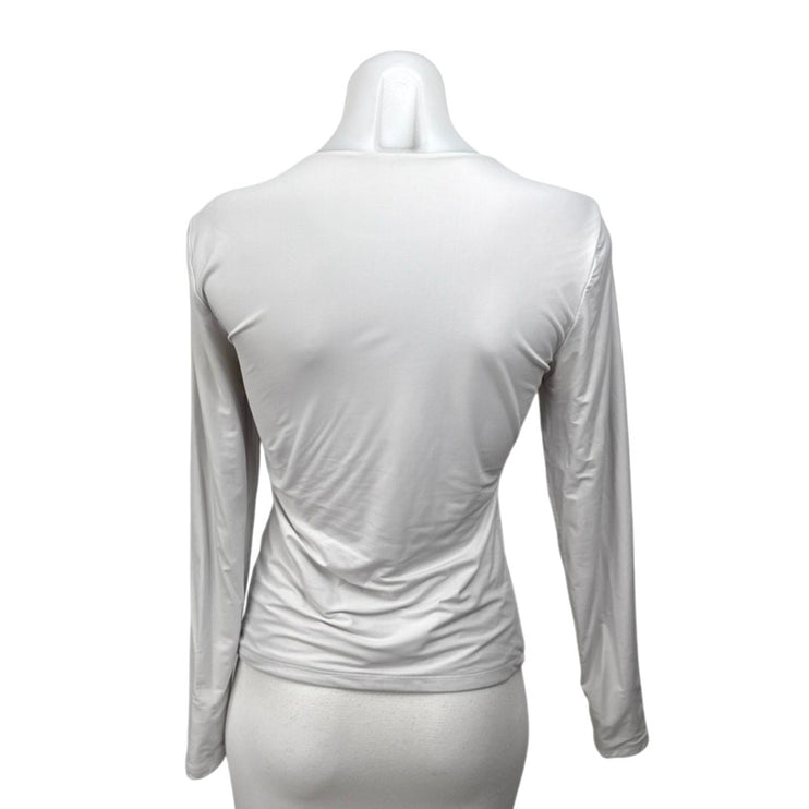 Abercrombie & Fitch Women's Gray White Crewneck Long Sleeve Tee T-shirt Top Sz M