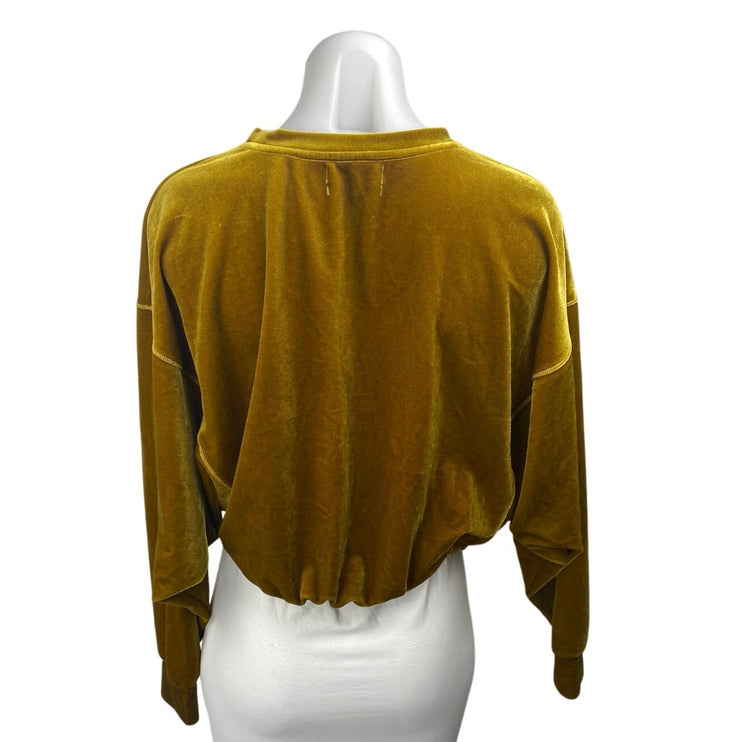 Urban Outfitters Women's Gold Velvet Velour Long Sleeve Cropped Sweatshirt XS