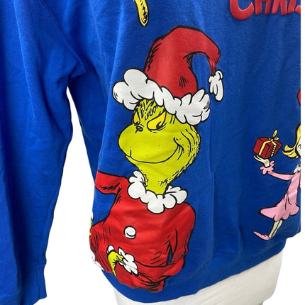 The Grinch Dr. Seuss Women's Blue Graphic Print Hoodie Hooded Sweatshirt Top M