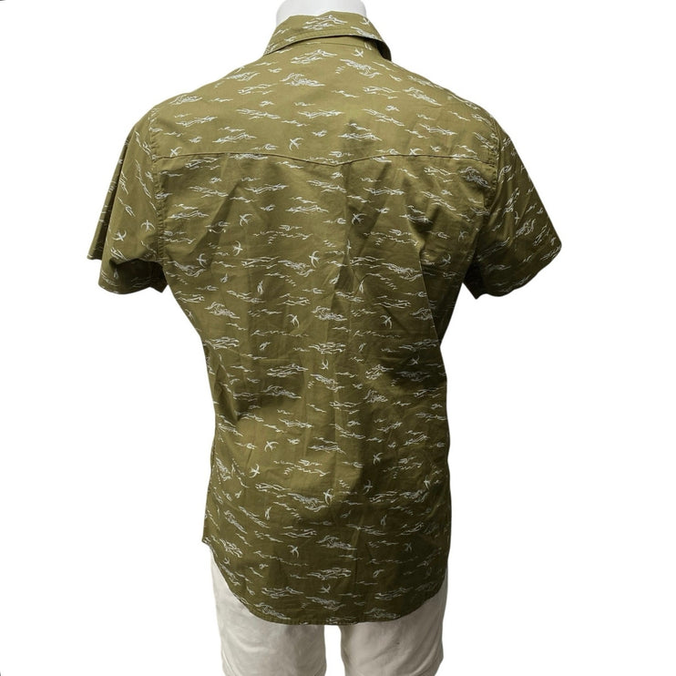 Sonoma Men's Olive Green Short Sleeve Bird Sea Button Down Shirt Top Size M