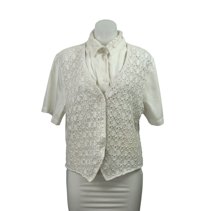 Tapestry Women's White Short Sleeve Lace Crochet Overlay Shirt Blouse Top Size L