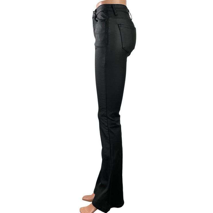 Edikted Women's Black Faux Leather Vegan Flared Bootcut Trousers Pants Size S
