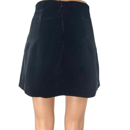 Zara Women's Black Velvet Velour High Waisted Midi A-line Pencil Skort Skirt M