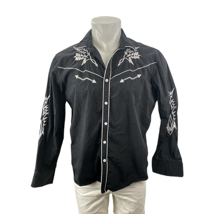 Coofandy Mens Black Embroidered Western Long Sleeve Button Down Shirt Top Size L