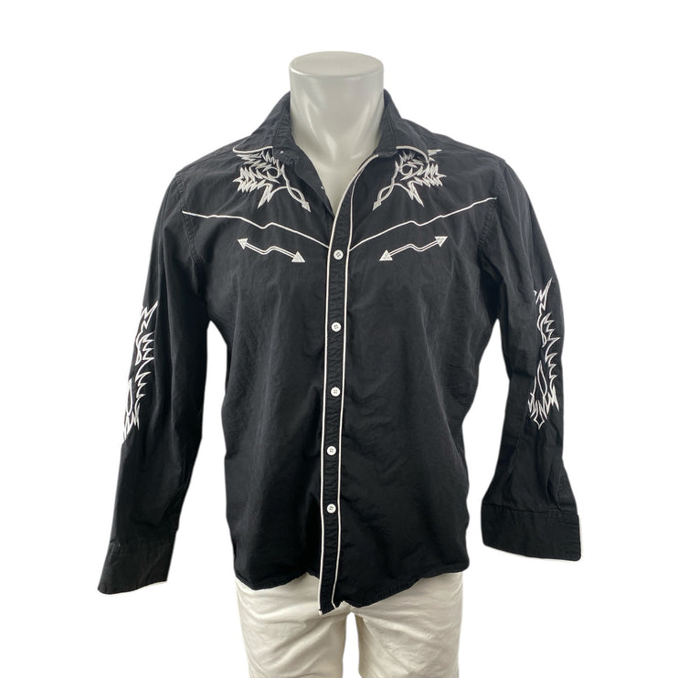Coofandy Mens Black Embroidered Western Long Sleeve Button Down Shirt Top Size L