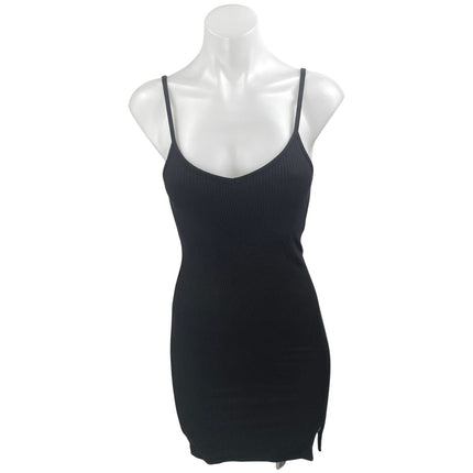 Stillwater Black Sleeveless Ribbed Knit Sculpt Cami Mini Tank Slip Dress Size S