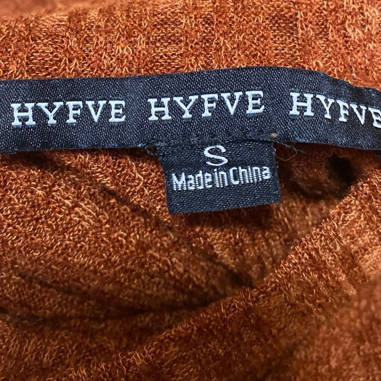 Hyfve Rust Brown Turtleneck Long Balloon Sleeve Knit Cropped Sweater Top Size S