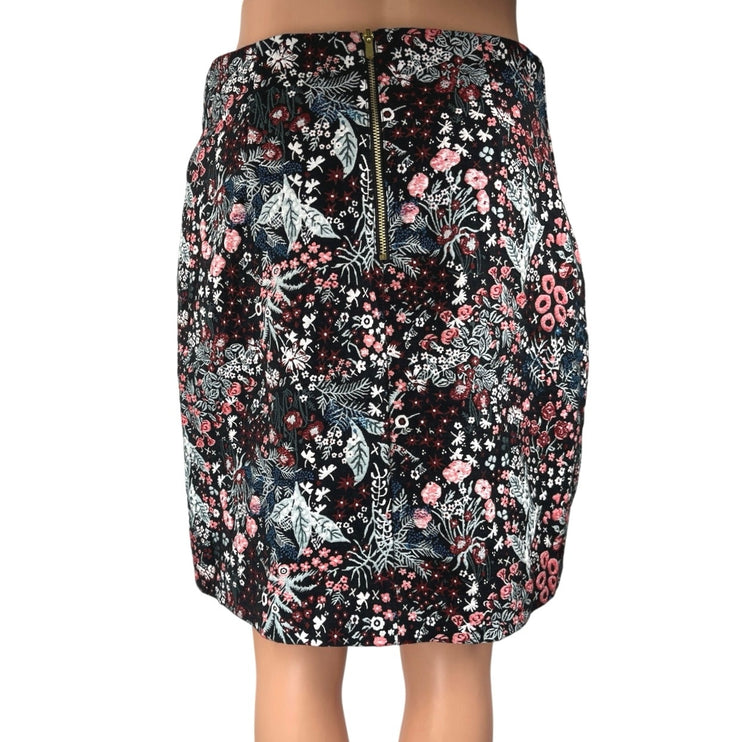 H&M Women's Black Multicolor Floral High Waisted Pencil Mini Skirt Size 12